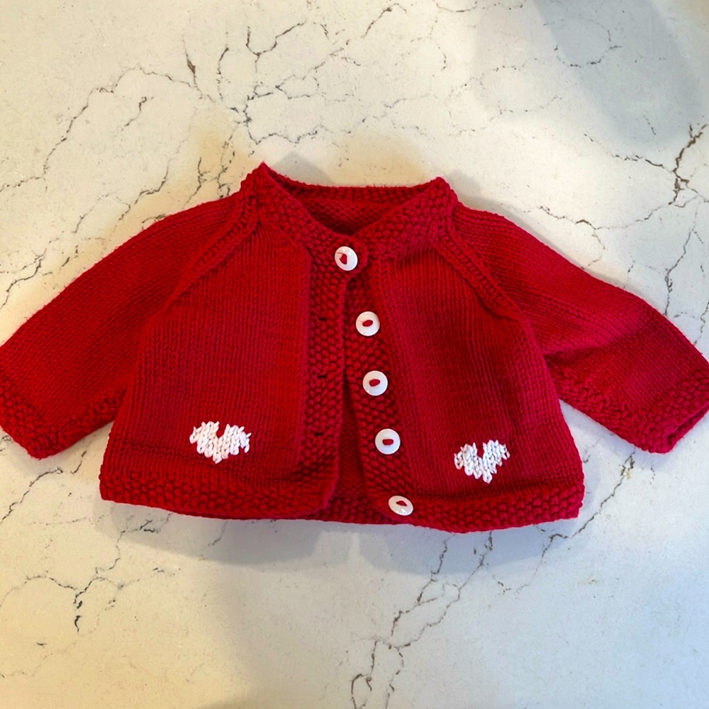 Hand knit Valentine’s Day Sweater 0-3 Month